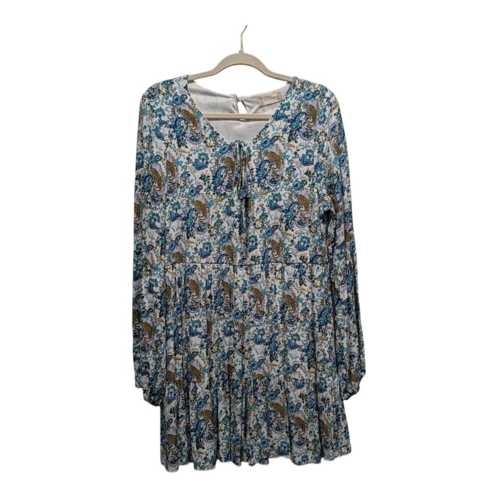 Altar'd State Paisley Floral Whimsical Fairy Bishop Sleeve Babydoll Dress, L